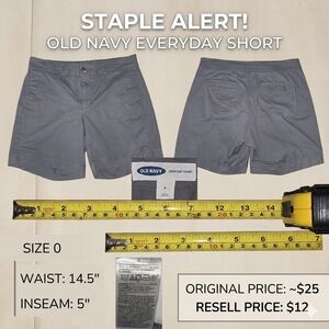 Old Navy Everyday Shorts | Size 0 Charcoal Grey. 5-inch Inseam.